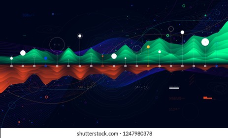 Digital analytics concept, intricate data graphic visualization, financial schedule, vector
