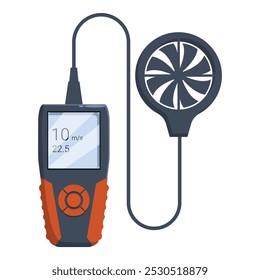 Digital anemometer is measuring wind speed and displaying results on screen