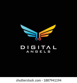 digital angels logo, wings logo design