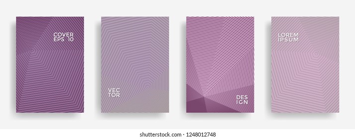 Digital annual report design vector collection. Halftone stripes texture cover page layout templates set. Report covers geometric design, business brochure pages corporate templates.