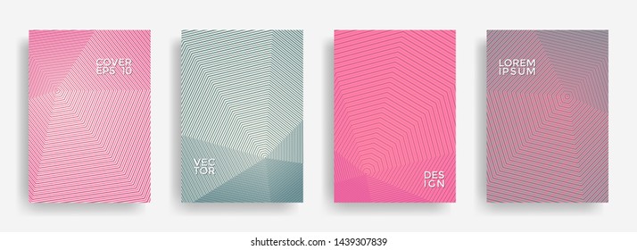 Digital annual report design vector collection. Gradient grid texture cover page layout templates set. Report covers geometric design, business booklet pages corporate banners.