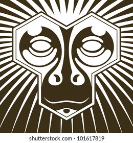 Digital Ape, Visage of an ape enclosed within geometric shape creating a powerful image