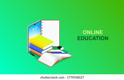 Digital application online education learning at home background concept vector illustration