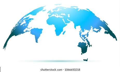 Digital Aquamarine Globe Map in Modern Flat Style Isolated on White Background. Water Resources of Planet Concept. Vector Illustration