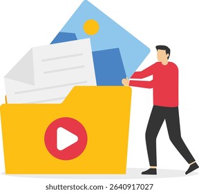 Digital archive illustration, Concept of file folder management, Business data, Content arrangement stock illustration

