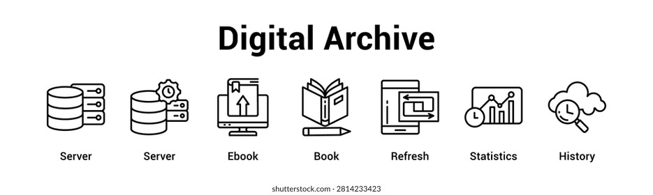 Digital Archive web banner icon vector illustration concept for Education with icon of Server, Server, Ebook, Book, Refresh.