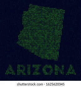 Digital Arizona logo. US state symbol in hacker style. Binary code map of Arizona with US state name. Authentic vector illustration.