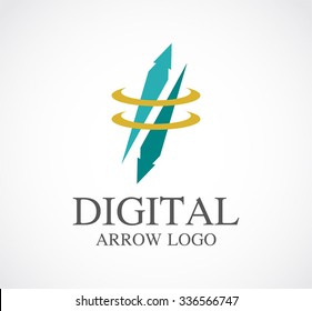 Digital arrow with ring abstract vector and logo design or template technology business icon of company identity symbol concept