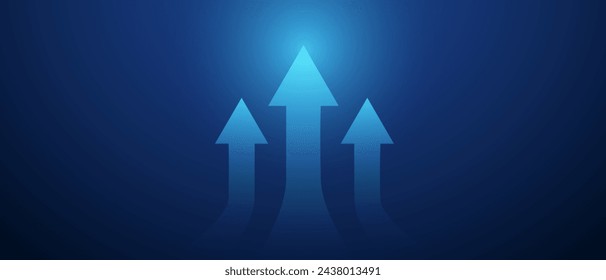 Digital arrows of business growth. Lifting arrows on a blue background. Global business growth data, currency stocks and investment economics. Vector EPS 10.