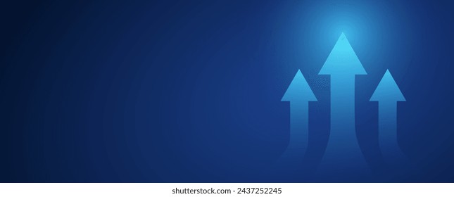 Digital arrows of business growth on a dark blue background. The concept of a targeted direction to success. Business growth data, currency stocks and investment economics. Vector EPS 10.