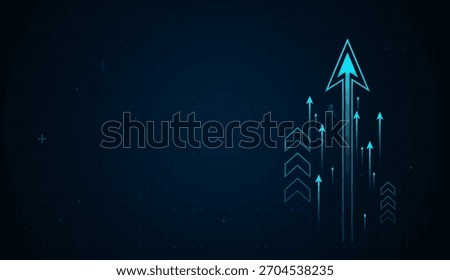 A digital Arrows graphic shows a bold, luminous arrow pointing upward, representing innovation, advancement, and strong upward trends in technology Arrows concepts