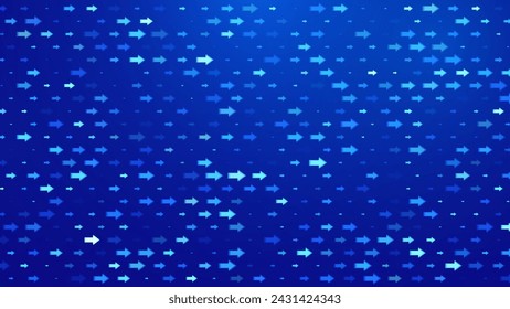 Digital Arrows Moving Forward Background. Blue Arrows Pattern. Abstract High-Speed Data Flow. Dynamic Movement Technology Pattern for Banner or Poster Design Concept. Vector Illustration.