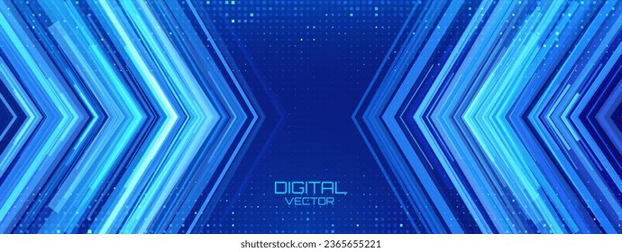 Digital Arrows Pointing To The Center. Abstract Technology Background. Hi-Tech Business Presentation Template. Vector Illustration.