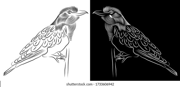 Digital art abstract painting of beautiful bird sitting on stem - vector illustration drawing concept 