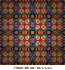 Digital art abstract seamless pattern. Abstract blue, black and yellow image with a squares. Vector illustration.