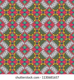 Digital art abstract seamless pattern. Abstract pink, gray and blue image with a squares. Vector illustration.