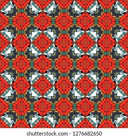 Digital art abstract seamless pattern. Vector illustration. Abstract red, pink and brown image with a squares.
