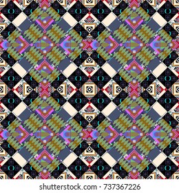 Digital art abstract seamless pattern. Abstract green, black and gray image with a squares. Vector illustration.