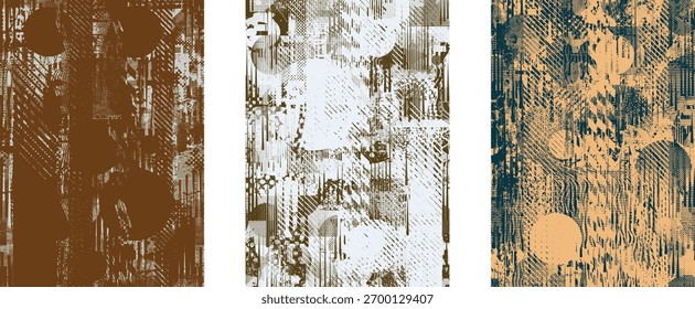Conjunto de fondos de arte digital. Textura abstracta monocromática con efectos artísticos grunge, angustiados, lineales y punteados para superposiciones. Capa de superficie Grunge para proyecto de diseño. Textura abstracta artística.