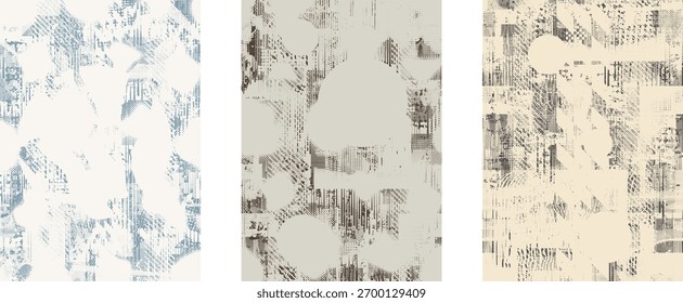 Conjunto de fondos de arte digital. Textura abstracta monocromática con efectos artísticos grunge, angustiados, lineales y punteados para superposiciones. Capa de superficie Grunge para proyecto de diseño. Textura abstracta artística.
