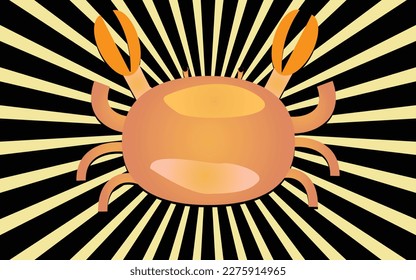 Digitale Kunst einer Krabbe einzeln auf sunburischem Hintergrund, Crab-Element für das Design von Lebensmittelbannern, Rendervektor eines Krabbenelements, Vektorgrafik