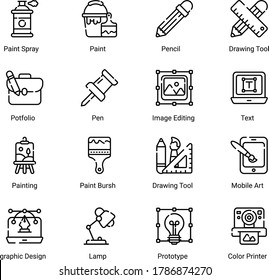 digital art and drawing line icons set isolated on white background