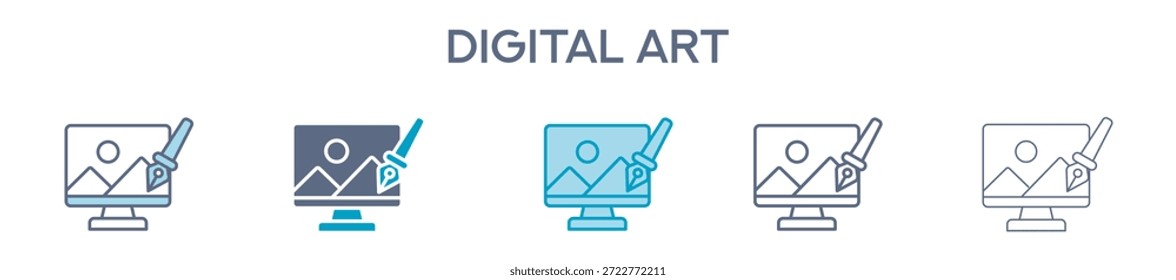 Digital Art Element For Design Graphic - Multi Styles. Vector Illustration Of Two Colored And Black. Multiple Icons Designs Can Be Used For Mobile, Ui, Web