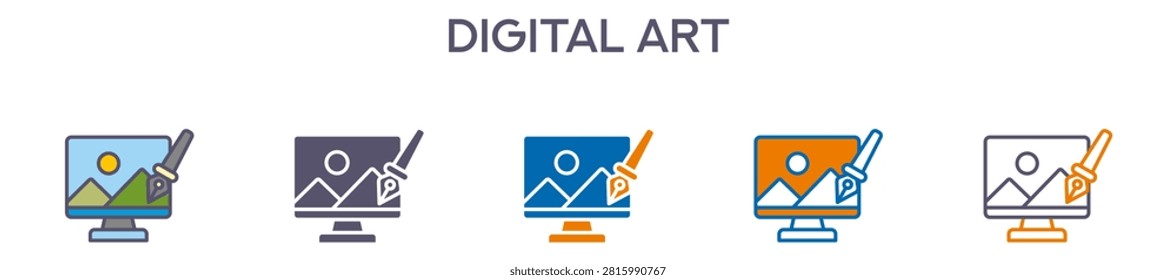 Digital Art Element For Design Graphic - Multi Styles. Vector Illustration Of Two Colored And Black. Multiple Icons Designs Can Be Used For Mobile, Ui, Web