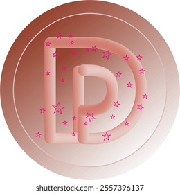 Digital art featuring 3D style alphabet letters surrounded by sparkling pink stars, on a soft brown gradient background. Perfect for modern branding or artistic projects.