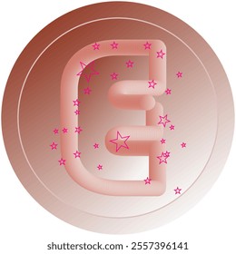 Digital art featuring 3D style alphabet letters surrounded by sparkling pink stars, on a soft brown gradient background. Perfect for modern branding or artistic projects.