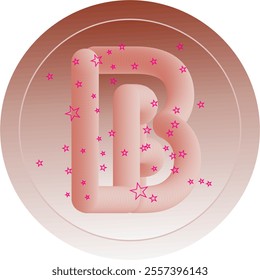 Digital art featuring 3D style alphabet letters surrounded by sparkling pink stars, on a soft brown gradient background. Perfect for modern branding or artistic projects.