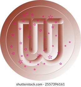 Digital art featuring 3D style alphabet letters surrounded by sparkling pink stars, on a soft brown gradient background. Perfect for modern branding or artistic projects.