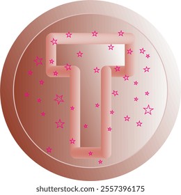 Digital art featuring 3D style alphabet letters surrounded by sparkling pink stars, on a soft brown gradient background. Perfect for modern branding or artistic projects.