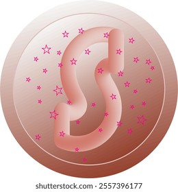 Digital art featuring 3D style alphabet letters surrounded by sparkling pink stars, on a soft brown gradient background. Perfect for modern branding or artistic projects.