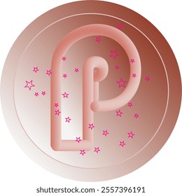 Digital art featuring 3D style alphabet letters surrounded by sparkling pink stars, on a soft brown gradient background. Perfect for modern branding or artistic projects.