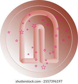 Digital art featuring 3D style alphabet letters surrounded by sparkling pink stars, on a soft brown gradient background. Perfect for modern branding or artistic projects.