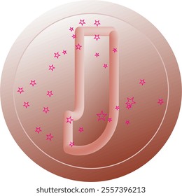 Digital art featuring 3D style alphabet letters surrounded by sparkling pink stars, on a soft brown gradient background. Perfect for modern branding or artistic projects.