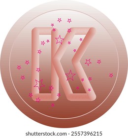 Digital art featuring 3D style alphabet letters surrounded by sparkling pink stars, on a soft brown gradient background. Perfect for modern branding or artistic projects.