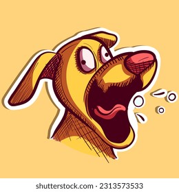 Digital art of a golden retriever funny and expressive face having gas. Vector of an yellow dog head burping.
