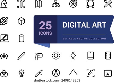 Digital Art icon set. Creativity and graphic design related icons collection. Minimalist thin linear web ui icon set. Simple editable vector stroke illustration.