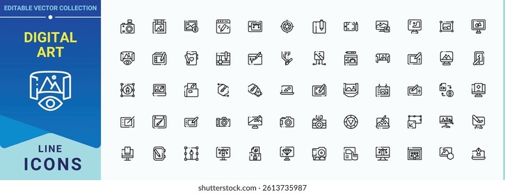 Digital Art icon set. Featuring digital, paint, painting, sketch, designer, drawing, artwork. Minimalist vector collections. Graphic icon. Editable vector illustration.