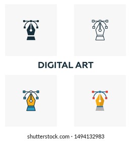 Digital Art icon set. Four elements in diferent styles from design ui and ux icons collection. Creative digital art icons filled, outline, colored and flat symbols.