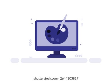 Digital Art Illustration – Computer Monitor with Painter’s Palette and Brush