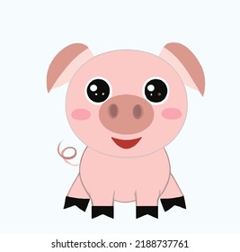 Digital art illustration of a cute mini pig, vector format