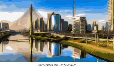 Digital art inspired by the cable-stayed bridge in São Paulo - SP - Brazil