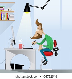 Digital art painter at work. Concept illustration of design occupations, art direction employment, 3D modeling artist job, motion graphic design profession. Vector
