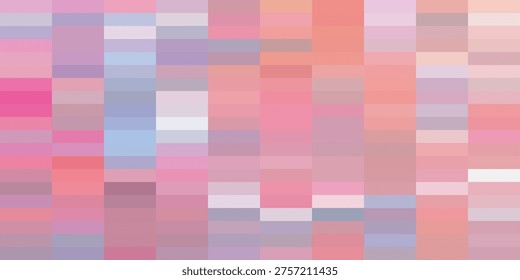 A digital art piece featuring a mosaic of small, rectangular pixels arranged in a geometric pattern, rendered in a soothing palette of pinks, blues, and peaches.