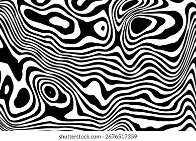 Digitale Kunst für Poster. Abstraktes schwarz-weißes psychedelisches Muster mit moderner Ästhetik. EPS 10