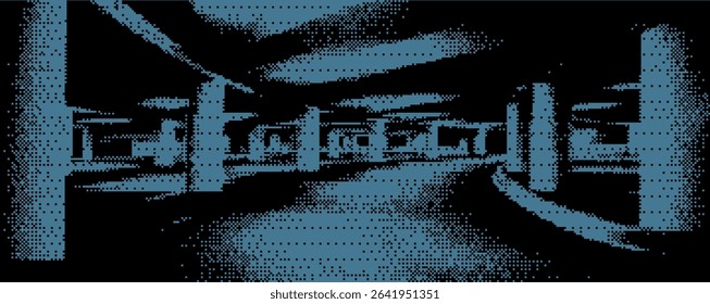 Digital art showcases an abstract composition featuring a series of geometric shapes and lines. Bitmap y2k zine bg. 