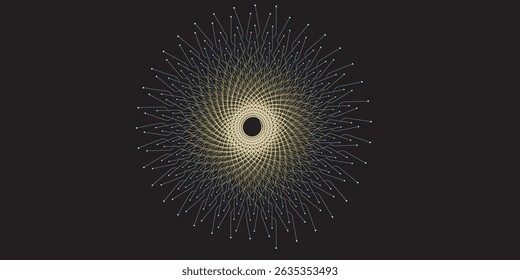 Digital art showcasing symmetrical radial patterns with dots forming interwoven structures eps10